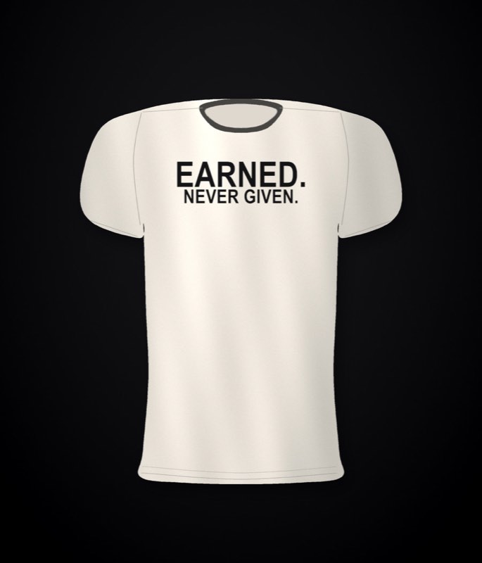 KXNG SEF Earned. Never Given. โ full back print, bone tee