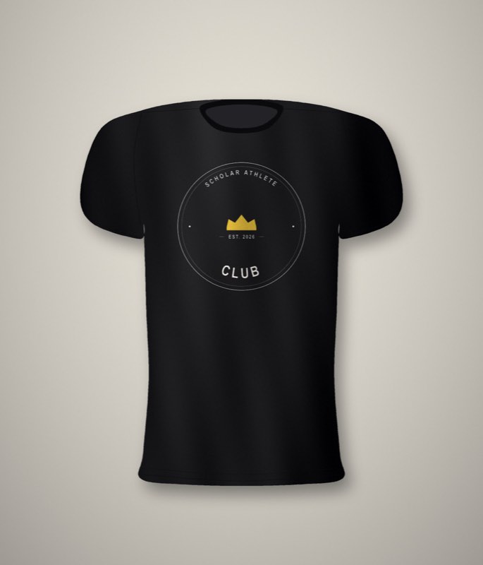 KXNG SEF Scholar Athlete Club โ full back (crest) print, black tee
