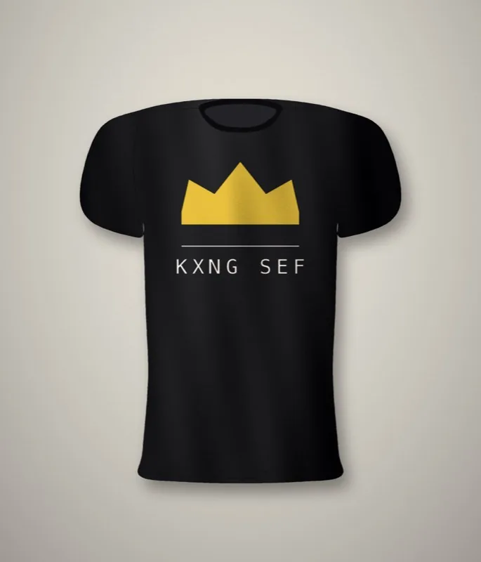 KXNG SEF Chest Crown — left chest print, black tee
