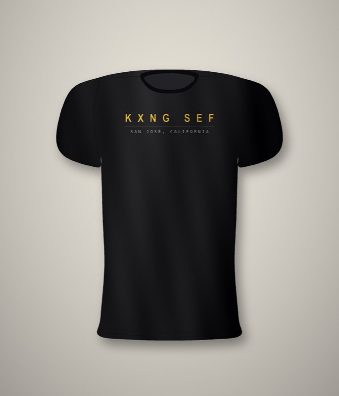KXNG SEF Yoke Wordmark โ back yoke print, black tee