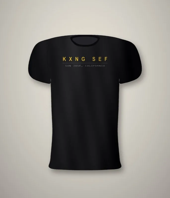 KXNG SEF Yoke Wordmark — back yoke print, black tee