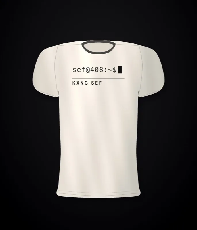 KXNG SEF Shell Tag — left chest print, bone tee