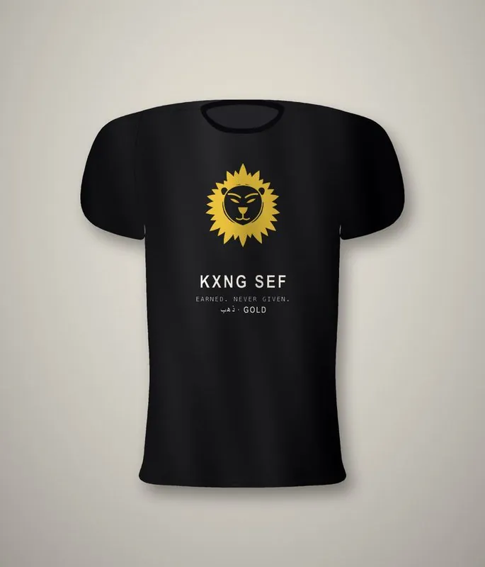 KXNG SEF Lion of Dhahab — full back print, black tee